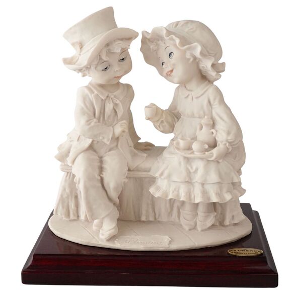 Giuseppe Armani Sculpture "Tea Time" # 133F - Boy & Girl Serving Tea, Italy RARE - Picture 1 of 16